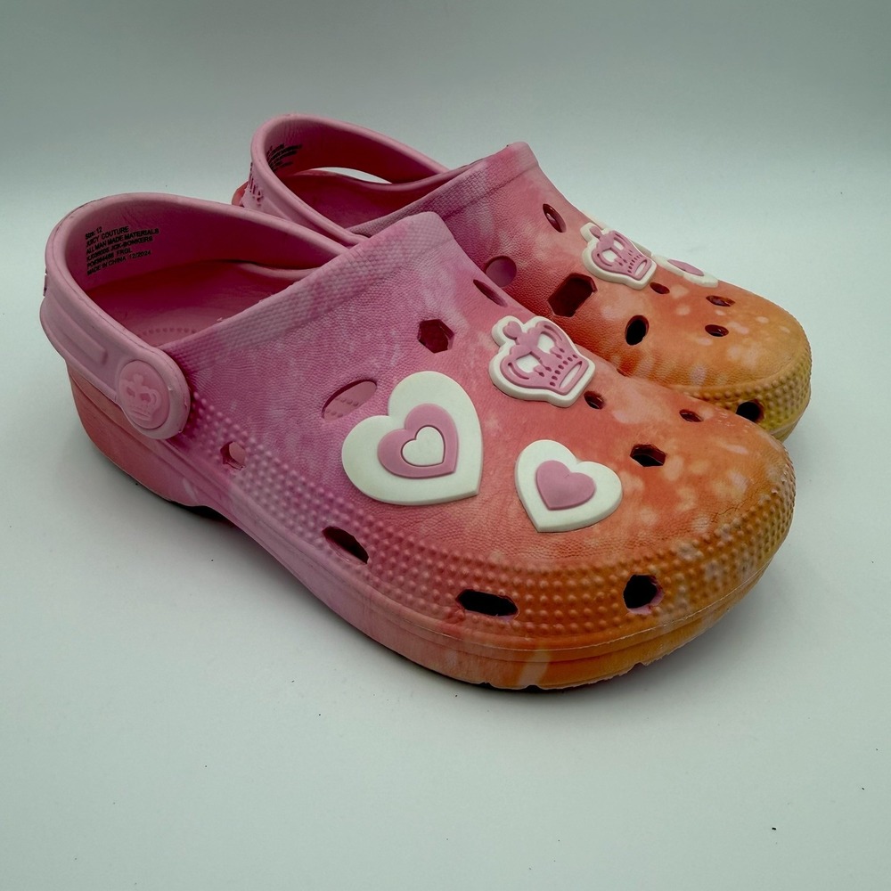 Juicy Couture tie dye clogs charms pink orange girls size 11 12 mismatch